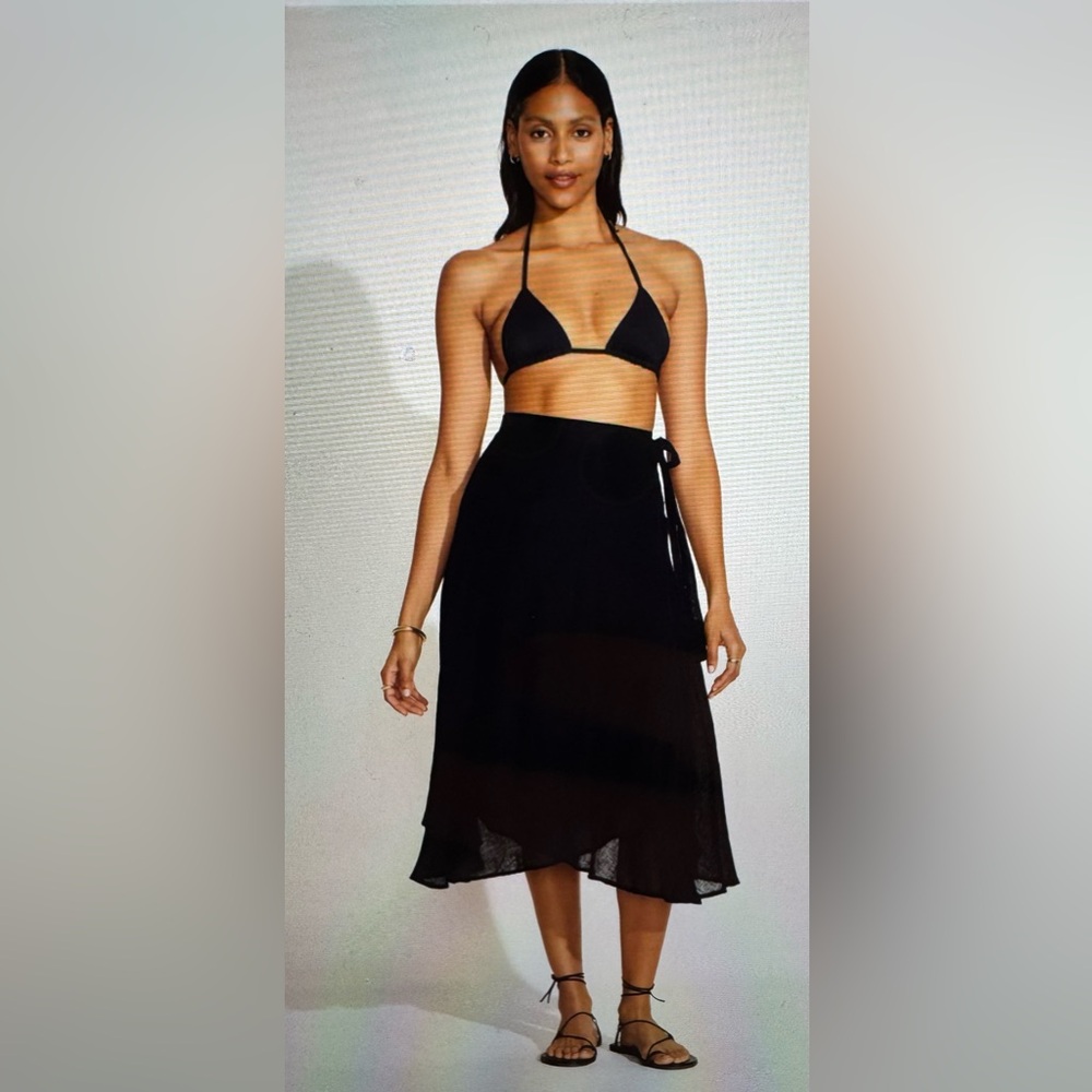 Vitamin A Lana Linen wrap skirt black NWT - Picture 3 of 8